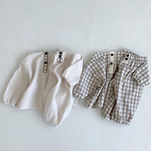 

children clothing kids clothes 2pcs shirt linen pants girls toddler boys baby summer spring casual sets korean, White