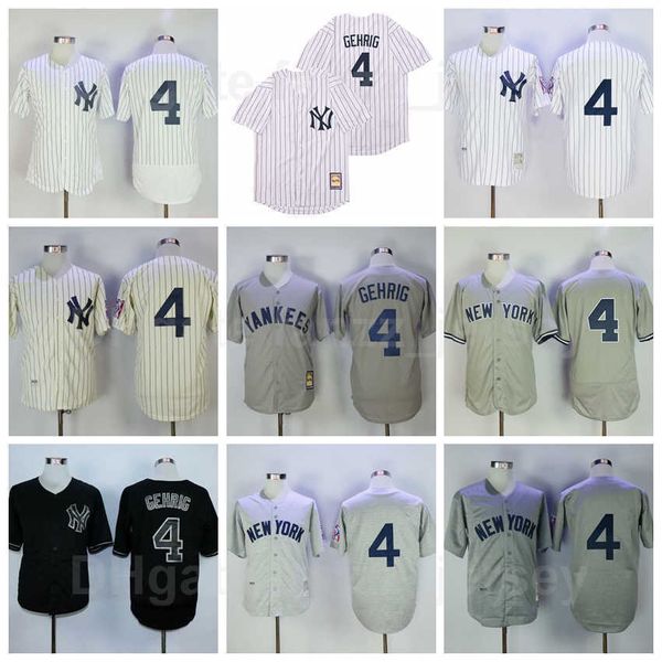 

1939 vintage 4 lou gehrig jersey men retro baseball pinstripe white grey black beige team color embroidery and sewing flexbase cool base exc, Blue;black