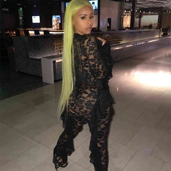 

omsj arrival women black lace long sleeve autumn jumpsuits fashion wide leg straight solid party rompers clubwear 210517, Black;white