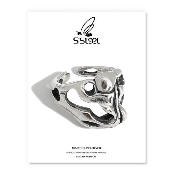

s'steel vintage rings for women 925 sterling silver korean designer minimalist skull-shape open ring bague femme jewellery cluster, Golden;silver