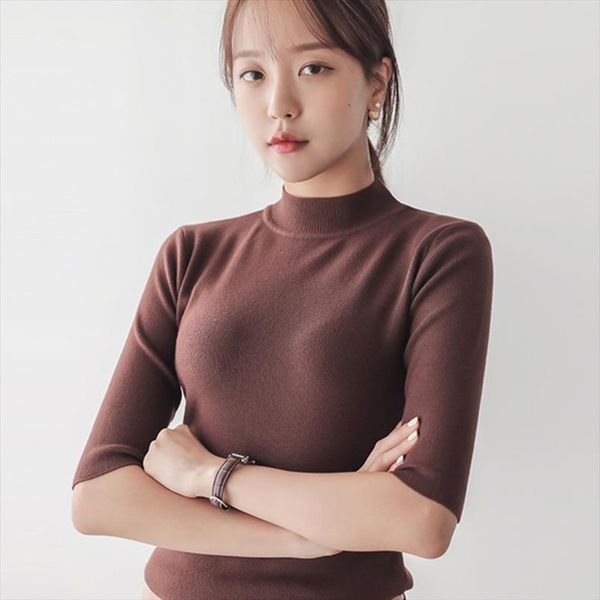 

women soft chic pullover sweaters knitted pull half turtleneck spring autumn sleeve elasticity jumper korean, White;black