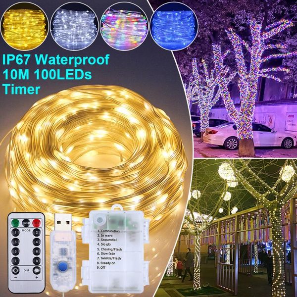 

strings remote control 10m christmas led string lights outdoor ip67 8 modes timer garland fairy lamp for wedding party holiday decor