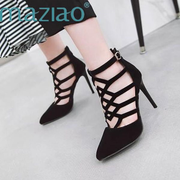 

fashion size 33-45 summer shoes woman gladiator sandals pointed toe high heels stilettos flock party, Black