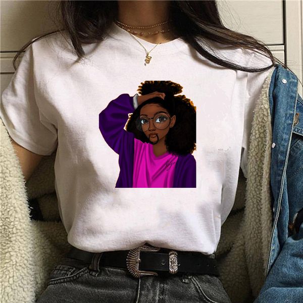

fashion t-shirts 2021 women's hair girl cartoon print short sleeve loose trend, White