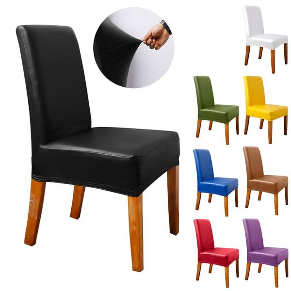 

waterproof spandex pu stretch chair cover wedding large banquet solid leather elastic home dining seat slipcover d30 covers
