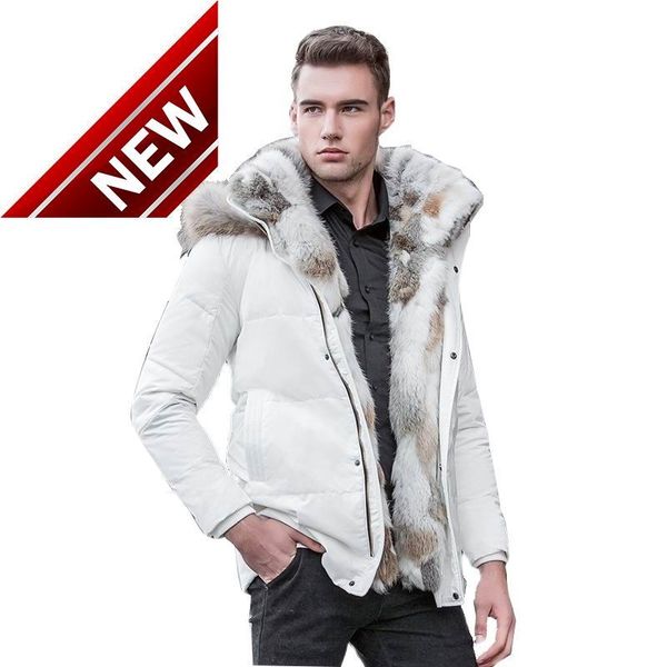 

2021 winter duck down jacket men coat parkas thick liner male warm clothes rabbit fur collar ,plus-size, Black