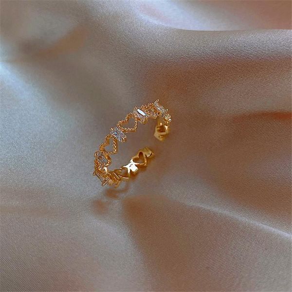 

wedding rings cute female crystal zircon stone ring classic gold color for women promise love heart adjustable engagement, Slivery;golden