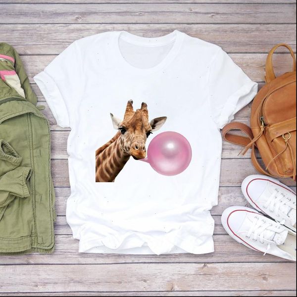 

cartoon giraffe girl kawaii womens animal fashion 90s print graphic, White