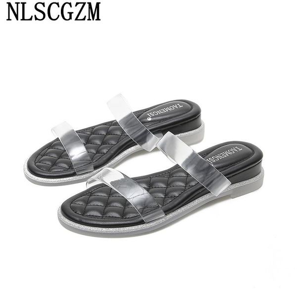 

slippers beach shoes women summer 2021 slides designer ladies woman zapatos transparentes de mujer, Black