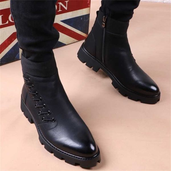 İtalyan marka tasarımcı erkek eğlence kovboy çizmeleri doğal deri platform ayakkabılar siyah sonbahar kış yarım çizme kısa botas erkek 211102