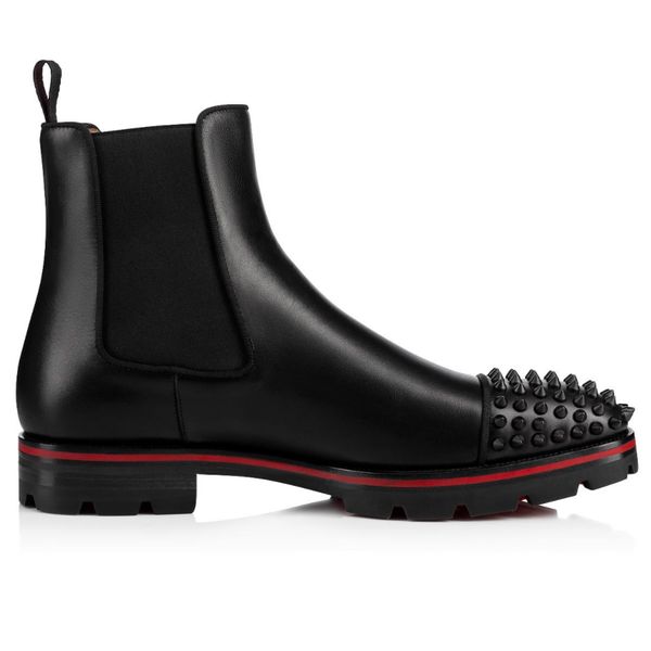 

new red bottom men boot designer boots fashion booties calfskin reds sole motorcycle ankle for mens shoe 41-47, Black