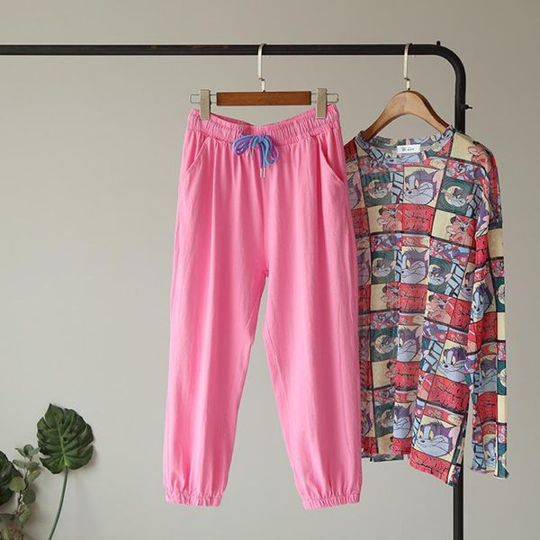 

women's pants & capris causal sweatpants lace up stretch high waist harem 2021 summer korean solid ankle-length trousers woman, Black;white