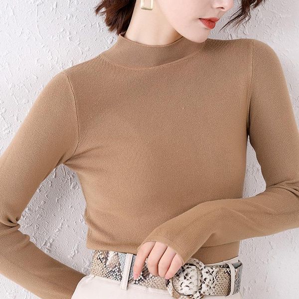 

women's sweaters 2021 autumn and winter half high neck long sweater solid color sleeve all-match cashmere knitted bottoming shirt, White;black