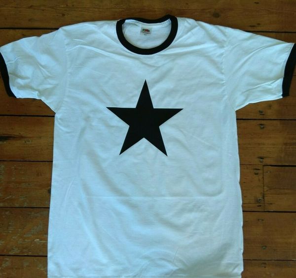 

star white/black sleeve ringer-glam, 1970's, retro, punk, s-xxl