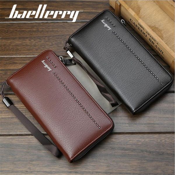 

men's wallet long card bag baellerry business fashion multifunctional zipper clutch large capacity lychee pattern 869 wallets, Red;black