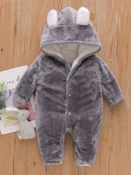 

baby 3d ear design hooded and wrapped flannel jumpsuit she, Blue