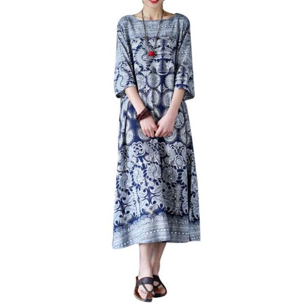

casual dresses 70% 2021 plus size women oversized 3/4 sleeve floral print tunic baggy kaftan long dress, Black;gray