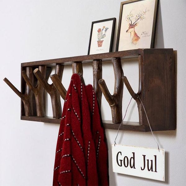 

robe hooks twigs solid wood coat rack living room wall creative hanger key clothes hook door porch shelf