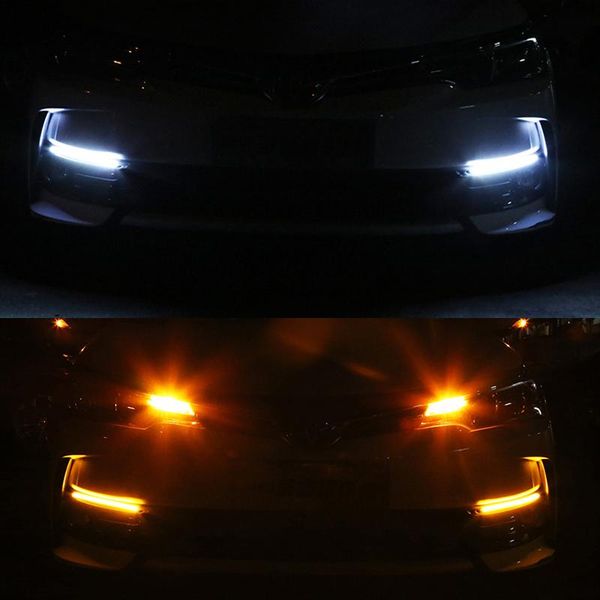 

car led drl daytime running lights, waterproof and flexible 12v decorative headlights, turn signal yellow flow day lig emergency lights
