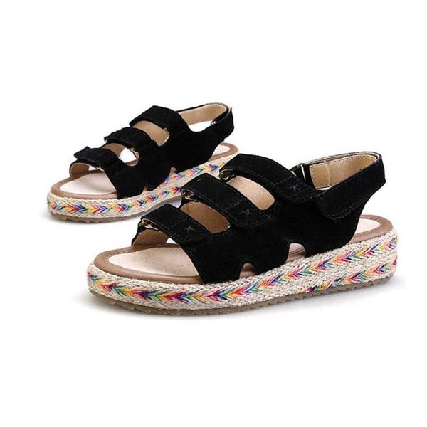 

shoes woman summer sandals for women comfy soft retro wedge low heels thick bottom ladies, Black
