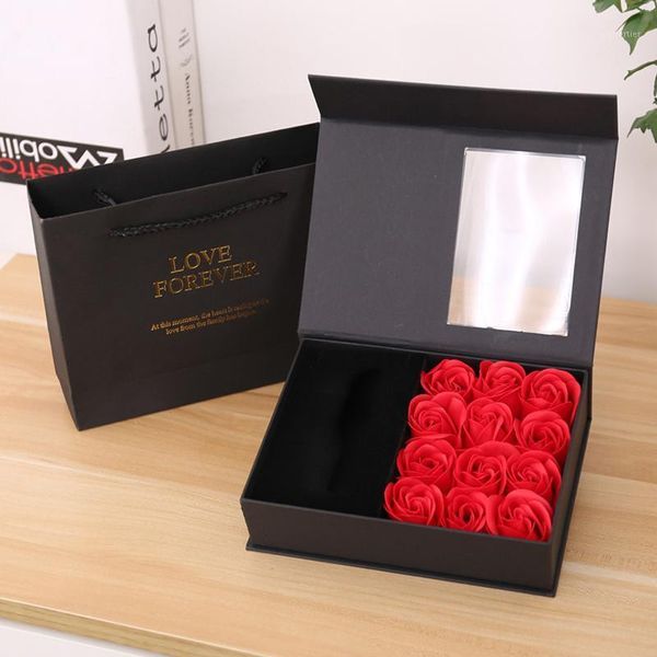 Confezione regalo Rose Fiori Scatola San Valentino Sapone Rosa Collana Anello Pacchetto Regalo per ragazza di nozze di San Valentino