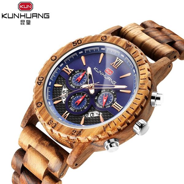 

wristwatches fashion design wood men watch luxury chronograph wristwatch retro quartz-watch luminous hands date business relogio masculino, Slivery;brown