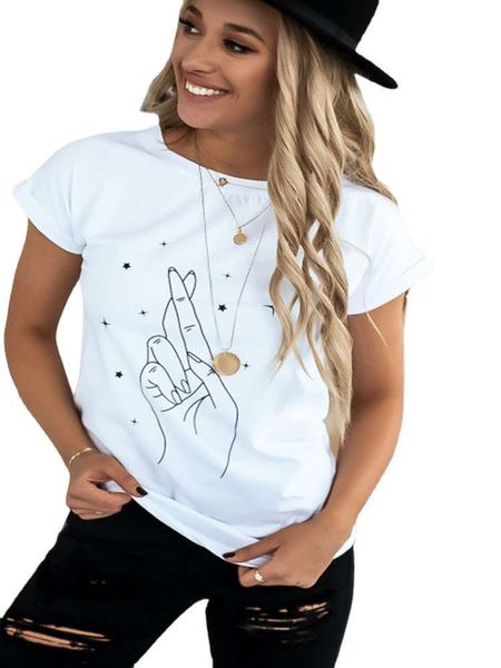 

women's t-shirt 2021 loose short sleeve pullover round neck printed polo wear xyar, White
