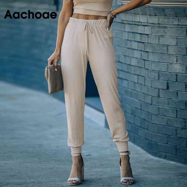 

solid casual jogger pants women drawstring high waist sweatpants fashion ladies long pencil trousers bottoms 210413, Black;white