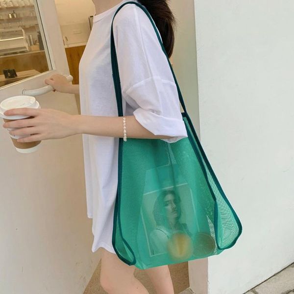 

storage bags large capacity shopping bag for fruit vegetable grocery organizer handbag 2021 women's transparent mesh shoulder