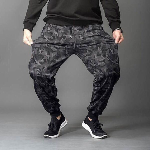 

summer thin and versatile large size sports pants men's work elastic loose casual nine point legged fat 5426, Black