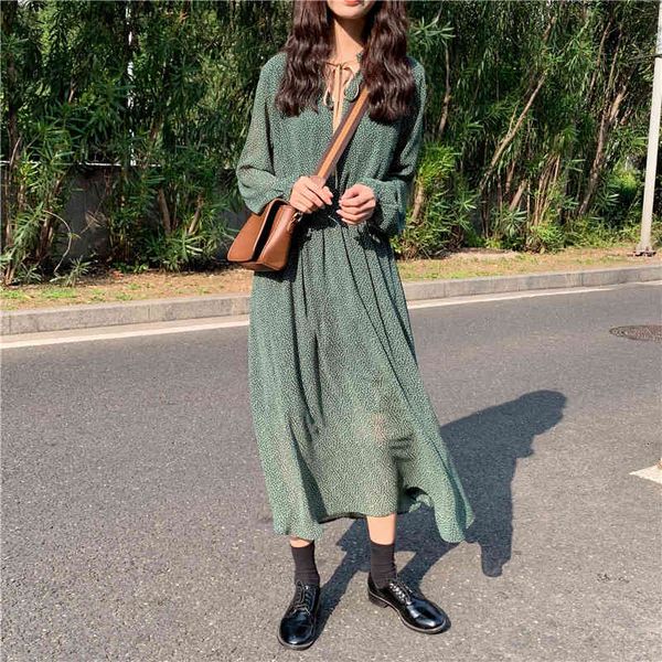 

dress mop.com eva woman's long dress, vintage lace polka dots dressed in green elastic waistband summer, Black;gray
