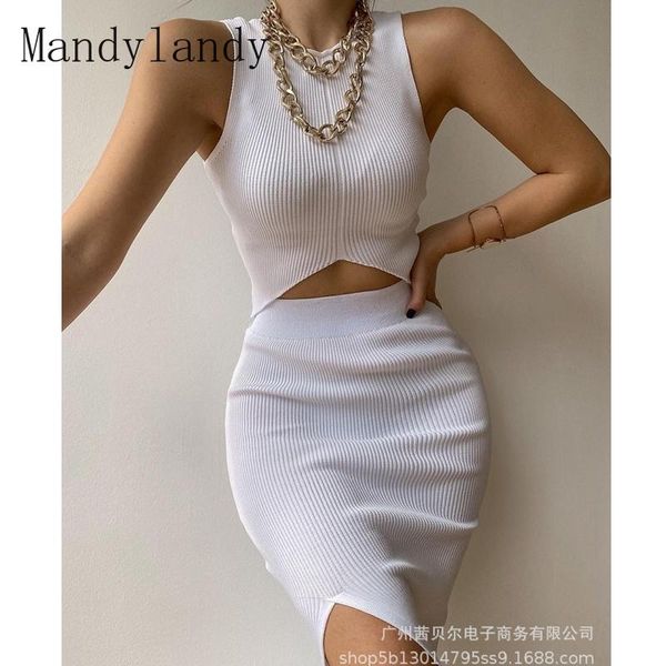 

casual dresses mandylandy bodycon streetwear dress women sweater sleeveless high waist o-neck sheath knitted slim fits solid, Black;gray