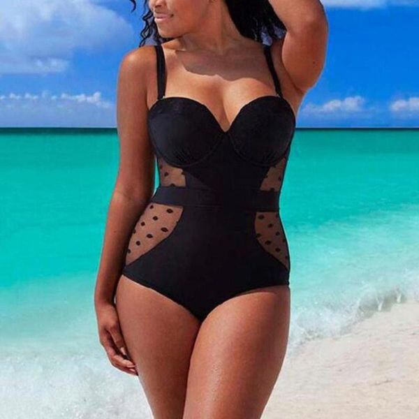 

one-piece suits women plus size swimwear push up padded mesh splicing bikini bodysuit female one piece swimsuit swimming suit for summe