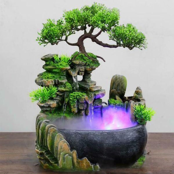 

decorative flowers & wreaths desksimulation fountain mini resin waterfall rockery geomancy led home garden table decor