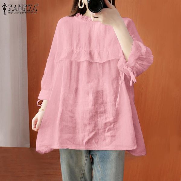 

women's blouses & shirts elegant solid ruffle autumn 2022 casual 3/4 sleeve blusas female patchwork tunic lace up chemise top, White