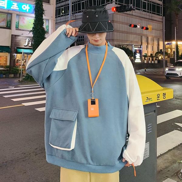 

autumn cotton hoodie men's fashion contrast color casual sweatshirt men streetwear wild loose hip-hop pullover hoodies mens & sweatshir, Black