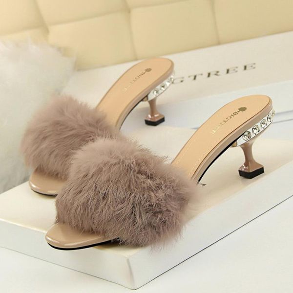 

slippers half rhinestone fine heels with a word cool high heel tow girl, Black