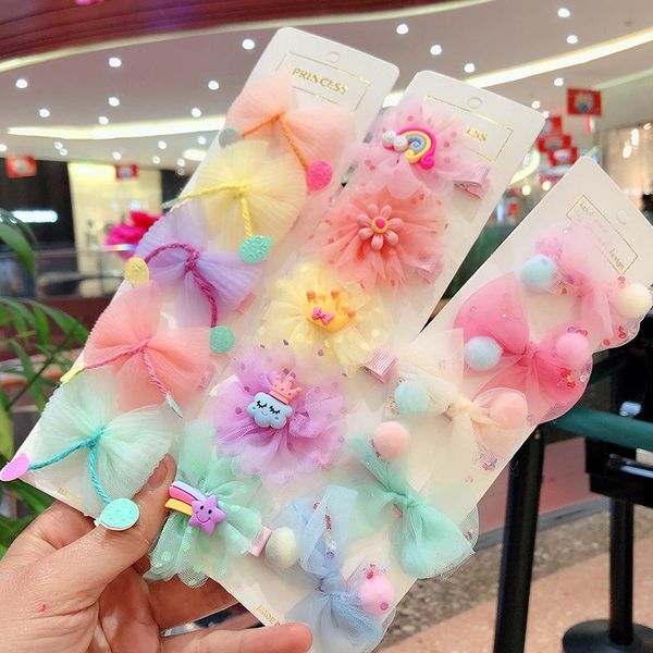 

lot korean cute pink princess headdress hair clip child girl lace bow flower hairpin barrettes fashion accessories, Slivery;white