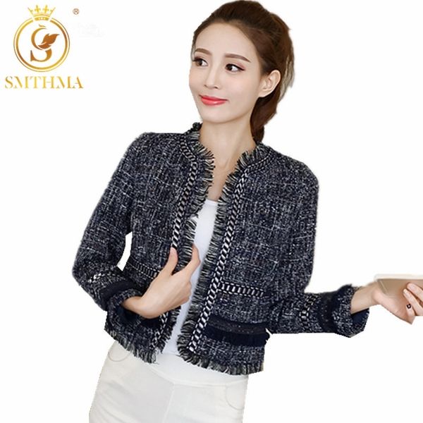 

fashion autumn winter women tweed jacket elegant tassel short wool coat outwear 210520, Black;brown