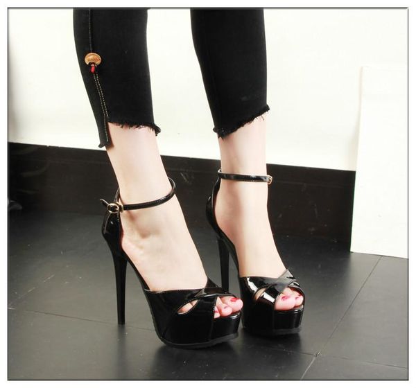 

steel pipe dance women shoes high-heeled 13cm fish mouth t-taiwan catwalk models show car female sandals pumps zapatos, Black
