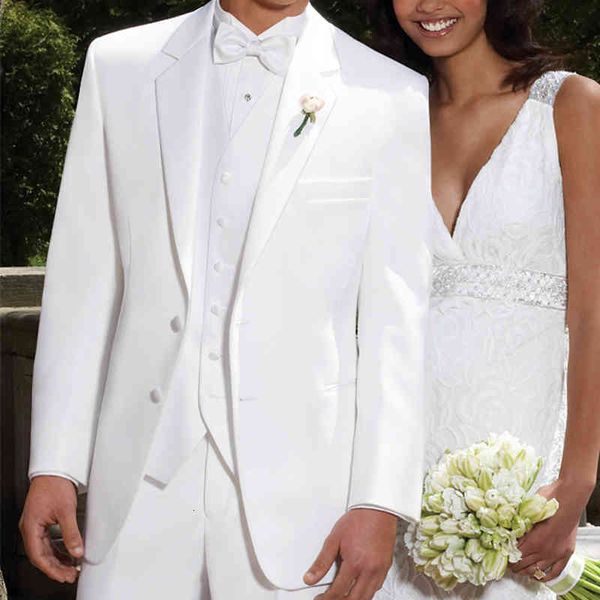 

men's suits & blazers white formal groom tuxedo for wedding 3 piece men with pants male fashion costume jacket waistcoat notched lapel, White;black