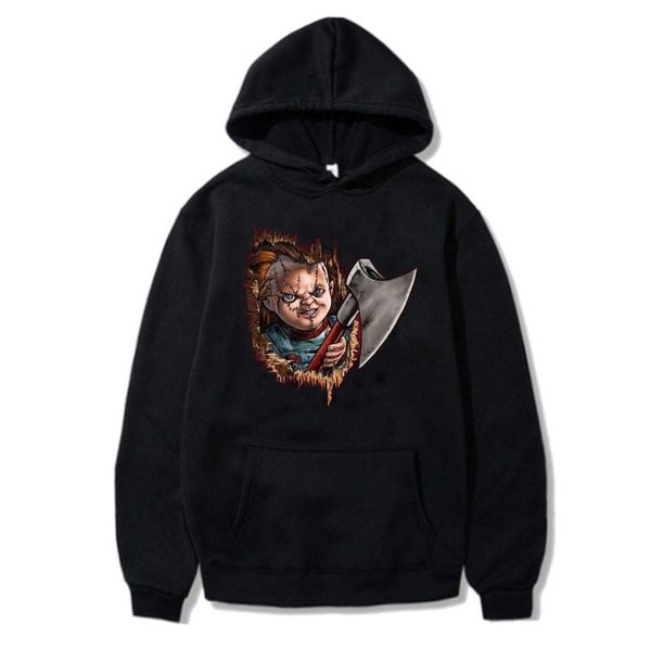

men's hoodies & sweatshirts chucky casual streetwear horror cartoon women/men oversized breathable hoody y2k harajuku unisex, Black