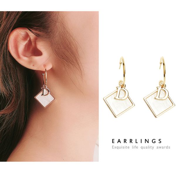 

s925 needle d letter shell earrings women's net red temperament exaggerated personality trendy long earrings, Golden