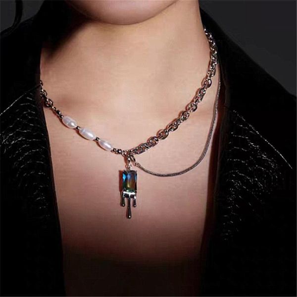 

chains fashion jewelry geometric crystal pendant necklace design silvery plating pearl chain for women party gifts, Silver