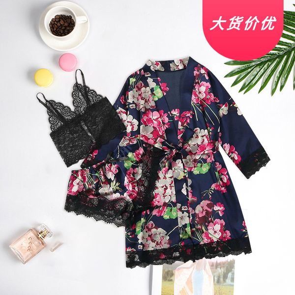 

customized production suspender of lace pajamas silk bathrobe underwear, Red;black