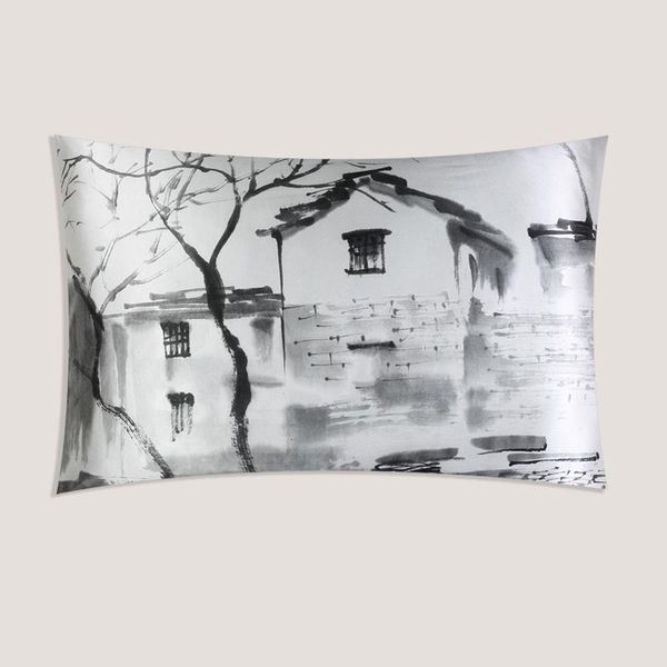 

pillow case 1pcs 100% mulberry silk pillowcase chic retro chinese ink scenic personality beautiful scenery pillowcases