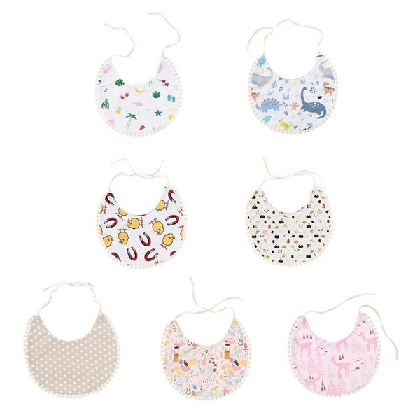

baby cotton printing bibs born feeding bandana lace tie saliva towel scarf for infants shower gift h05c & burp cloths