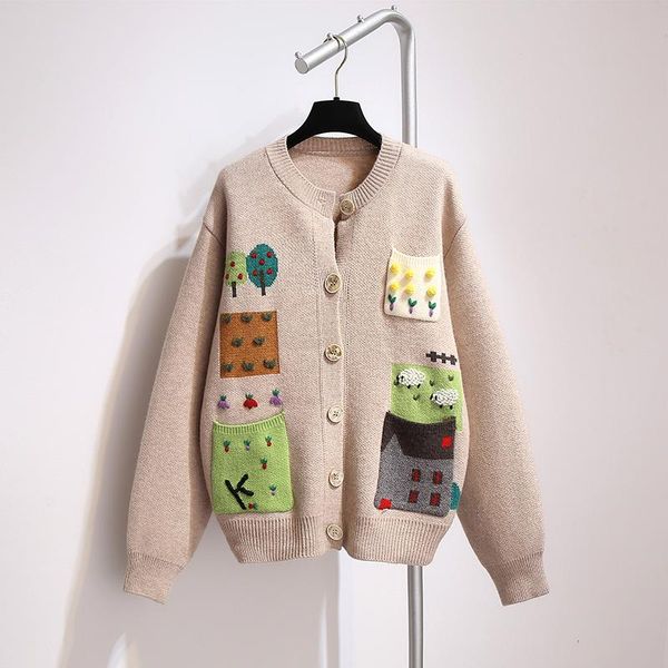 

women's knits & tees hook sweater cardigan coat female 2021 autumn loose sweaters, White
