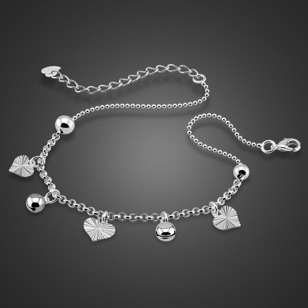 

100%925 sterling silver simple heart women anklets barefoot crochet sandals foot jewelry leg on foot bracelets, Red;blue