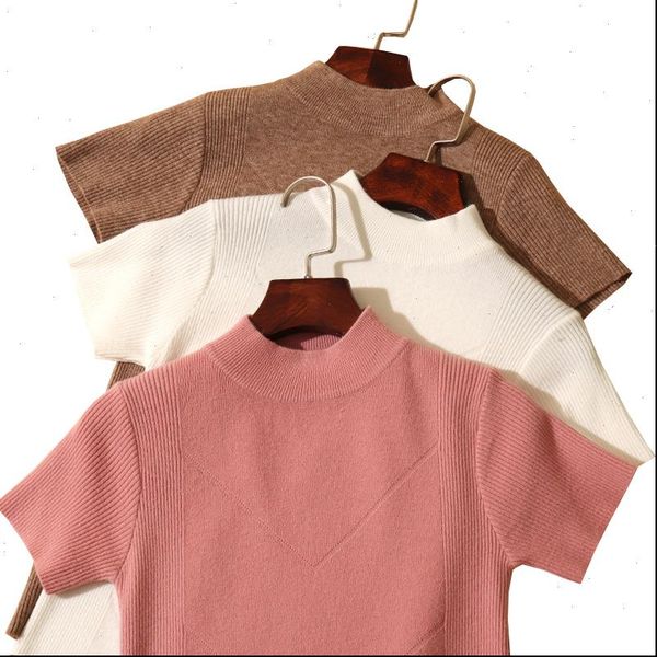 

knitted summer short sleeve women sweaters o neck pullover korean all match basic pull femme jumper female, White;black